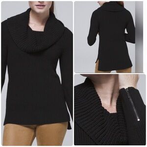 WHBM BLACK COWL NECK ZIPPER DETAIL TUNIC SWEATER